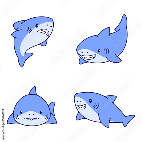 Cute and adorable tame shark character cartoon