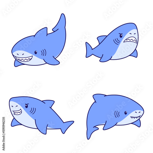 Cute and adorable tame shark character cartoon