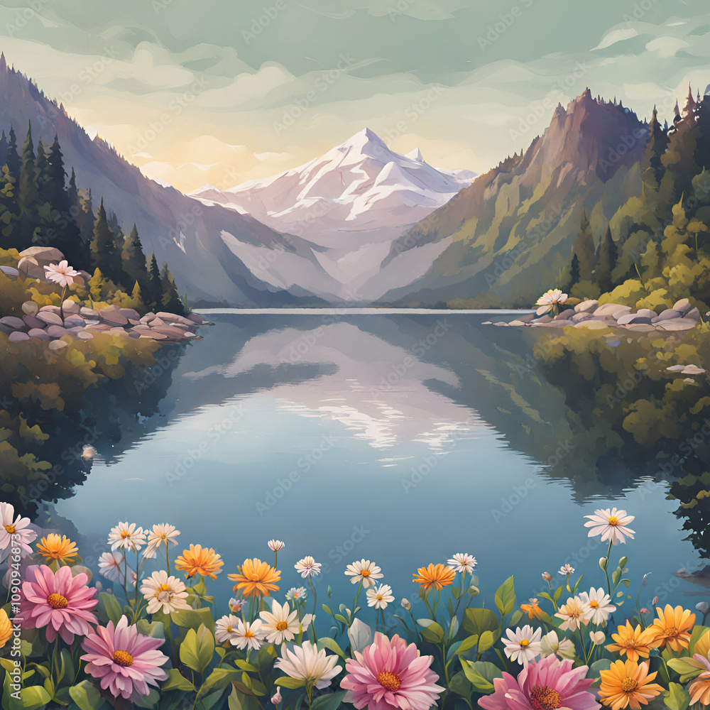 lake and mountains