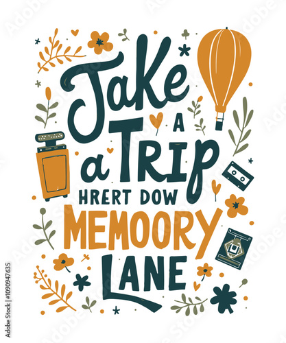 Take a Trip Down Memory Lane typography t-shirt vector design templates