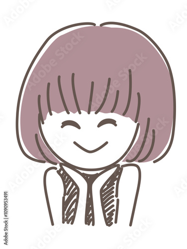 顎に両手を当てた若い女性のイラスト