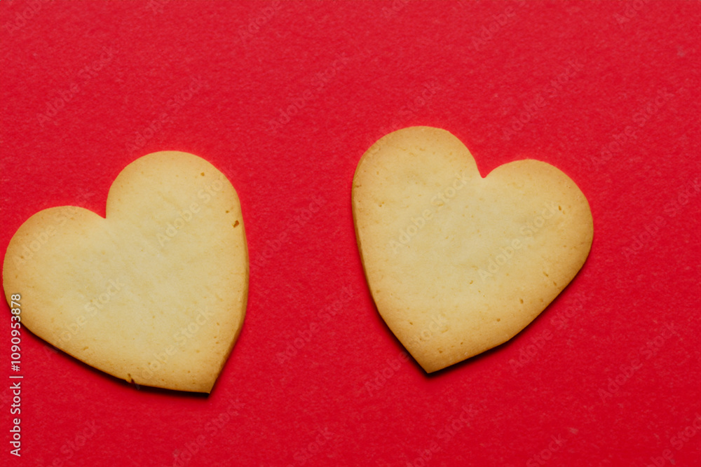 Obraz premium A heart shaped cookie on a red background. Red heart cookie with a heart shaped background. Heart cookies red background shape cookie. A heart shaped cookie with a heart on lifestyle the background.