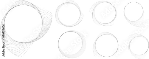 Dots in blob Form . Rotate dots circles Vector Illustration .Lots of halftones form a ring . Design element . Various halftone dots forming round frame . Liquid blob shape.Abstract Geometric dot art 