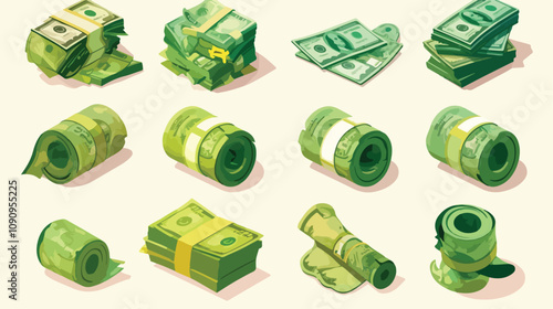 Money Dollar Stack Vector Set with Cash Bundle