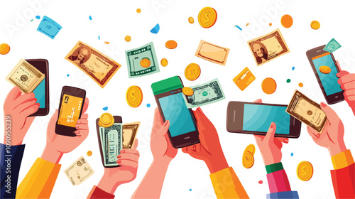 Mobile Phone Money Transfer Vector Illustration