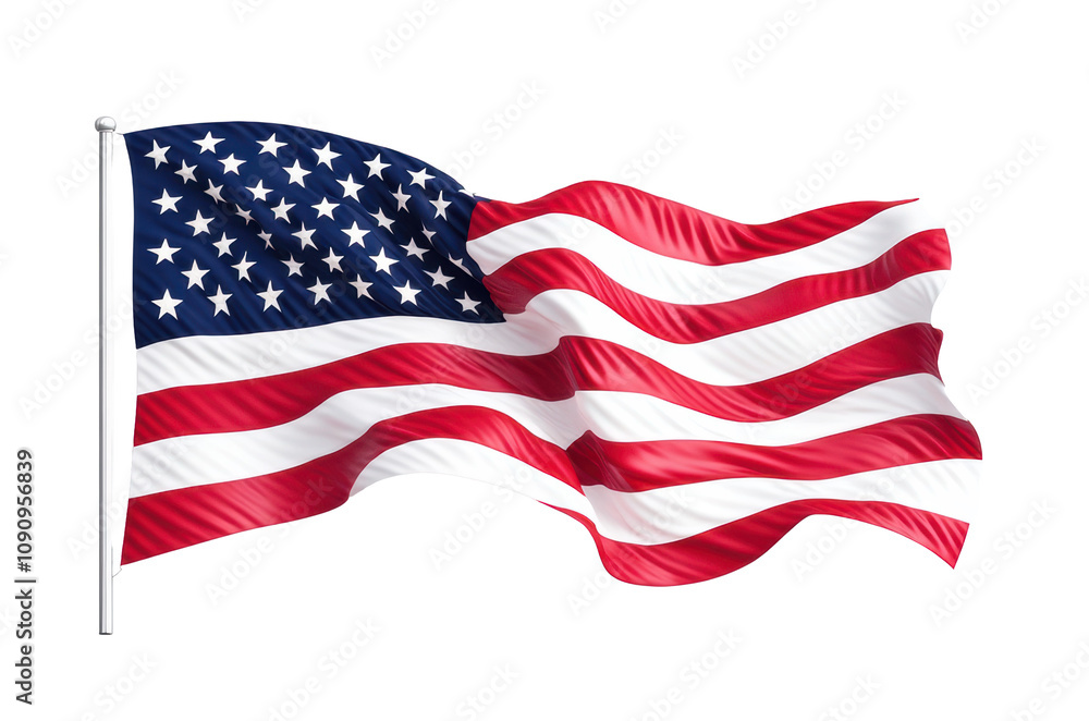Fototapeta premium Waving American Flag on Transparent Background