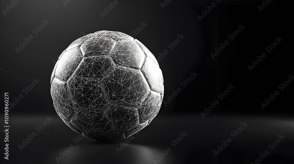 Fototapeta premium 3D Illustration - Wireframe Soccer Ball on Black Background