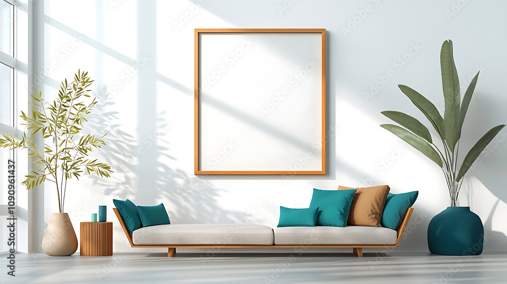 Fototapeta premium Minimalist living room design modern home interior photography bright space perspective view comfort and style for a relaxing atmosphere