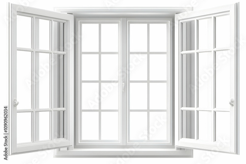 3D Open Window White Frame Glass Panels Illustration