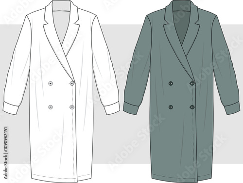 DOUBLE BREASTED LONG TRENCH ROBE COAT DESIGNED FOR WOMEN IN VECTOR ILLUSTRATION
