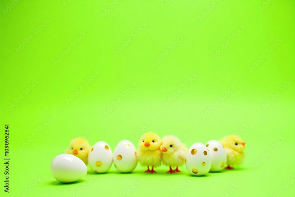 Fototapeta premium Group of Easter-themed objects on green background