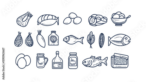 Variety of Meat, Poultry, and Fish Food Icons for Culinary Design Projects