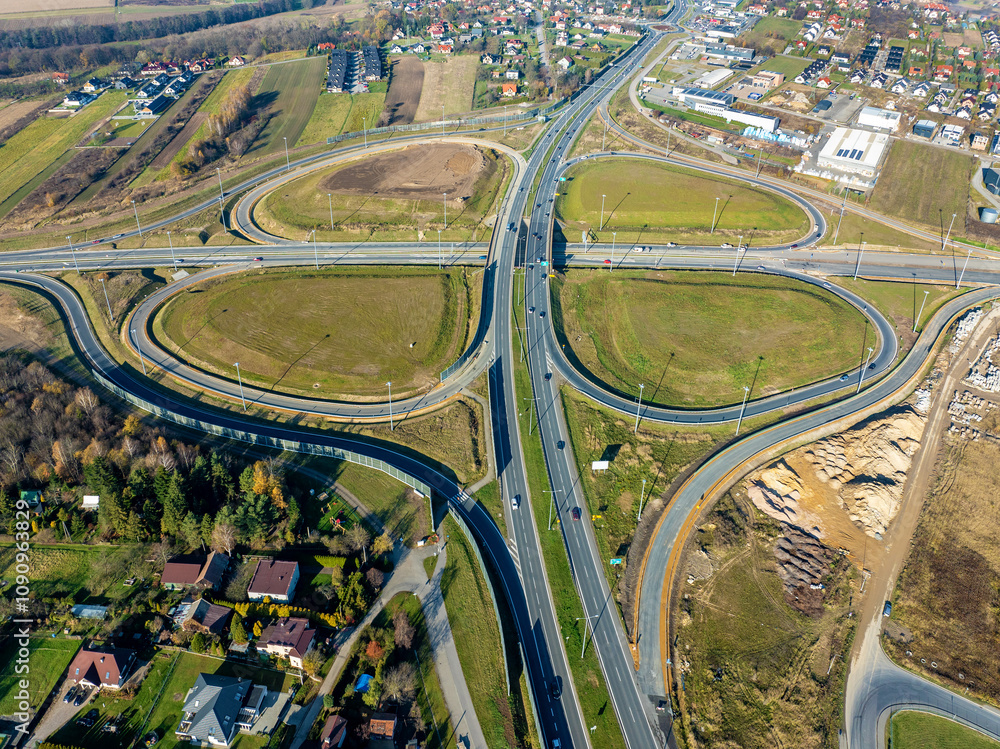 Modlnica highway junction in Krakow, Poland, under construction
