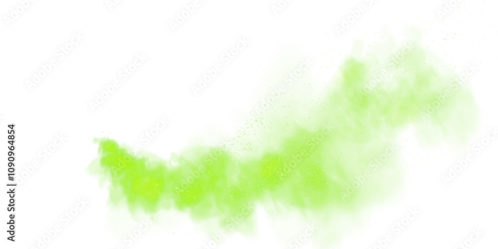 Obraz premium Fantastic green smoke background. Magic green smoke with glitter and small particles of twinkling stars. Fog with luminous particles. Green vapor with stardust. Morning fog over land or water