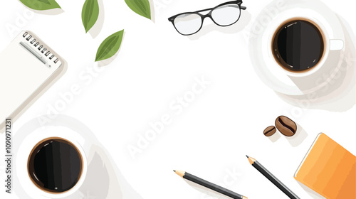 Modern Abstract Office Desk Table Top View Vector Illustration