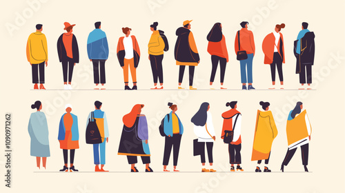 Diverse Group Standing in Row Back View Young