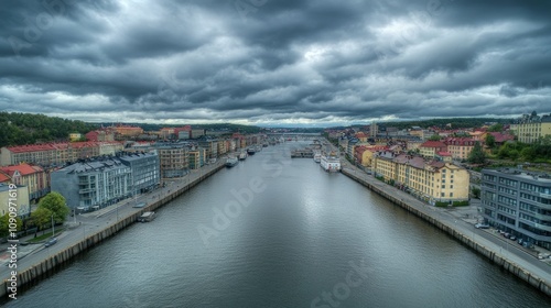 Gothenburg skyline and Goeta Elv river. photo