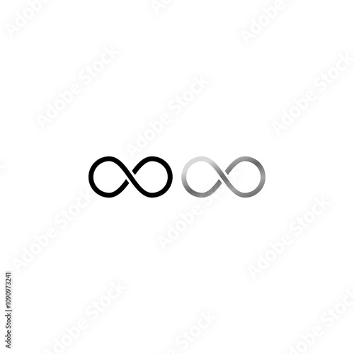 Simple flat black infinity symbols. Design elements for unlimited infinity, endless, eternity, loop, discontinuation, and repetition concepts.