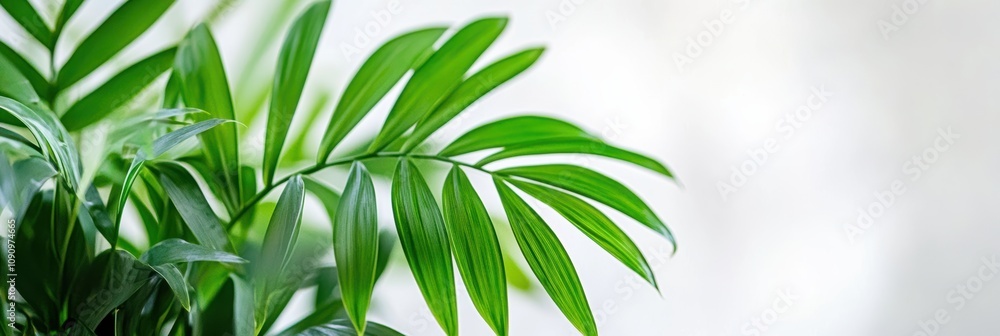 Naklejka premium 室内の植物の葉が緑色に輝く美しい風景