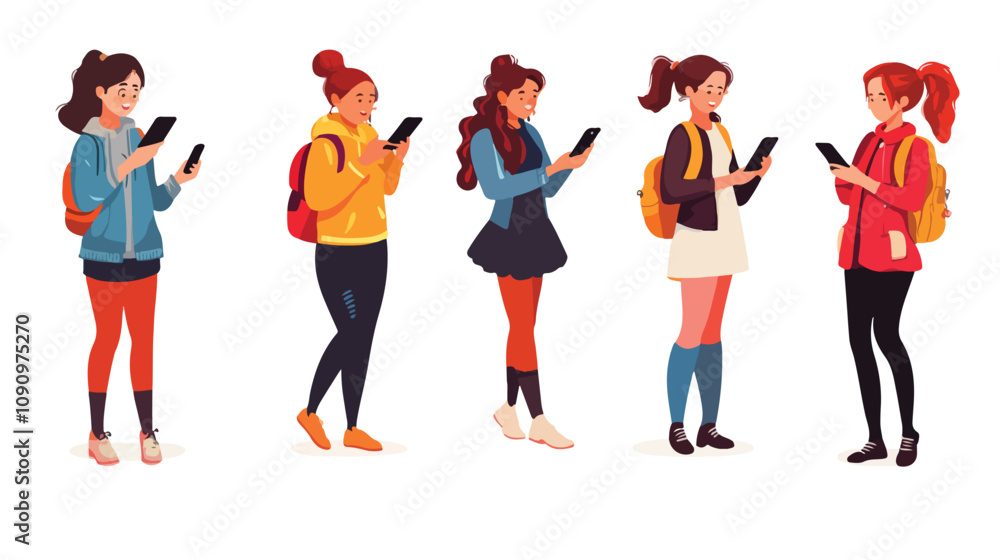 Fototapeta premium Diverse Group of Women Using Smartphones in Different Poses