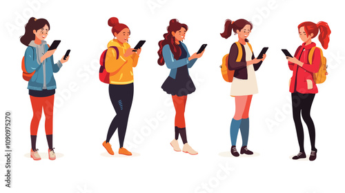 Diverse Group of Women Using Smartphones in Different Poses