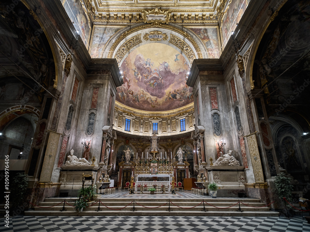 Obraz premium The altar of the Basilica della Santissima Annunziata baroque and renaissance styled church in Florence, Italy
