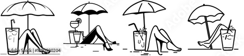 A vintage martini poster featuring a cocktail glass, set against a backdrop of a tropical night beach club party. The design includes a woman's silhouette with sexy legs and an umbrella, perfect for