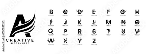 Set of Initial Letter Professional logo for all kinds of business, Letter with swoosh or wings logo design vector template collections
