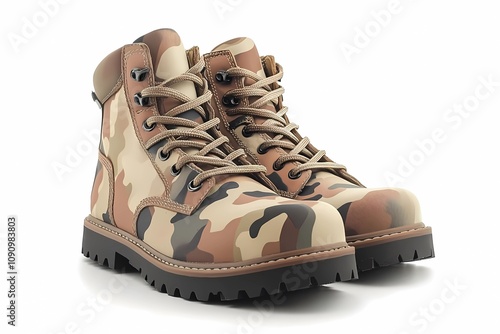 Camouflage boots isolated on white