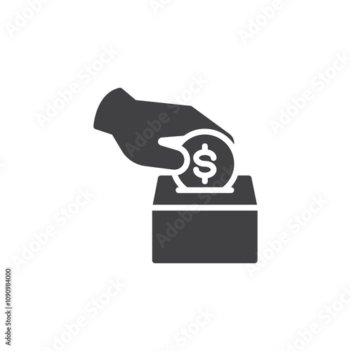 Hand puts coin in donation box vector icon