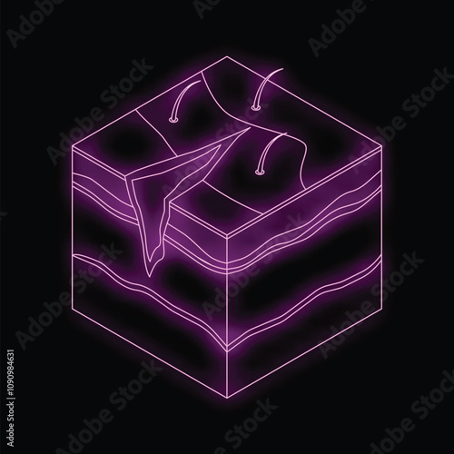 Neon icon illustrating skin layers with a cut on the skin