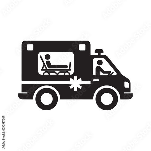 Ambulance vehicle for hospital patients silhouette on white background
