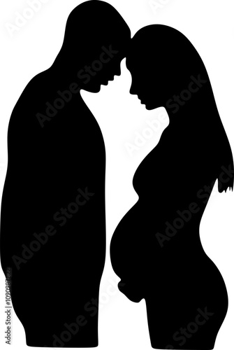 silhouette in art drawing of husband and pregnant mother, vector, illustration