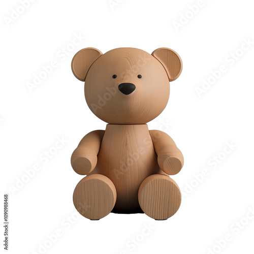 Transparent background, wooden toy kitten
