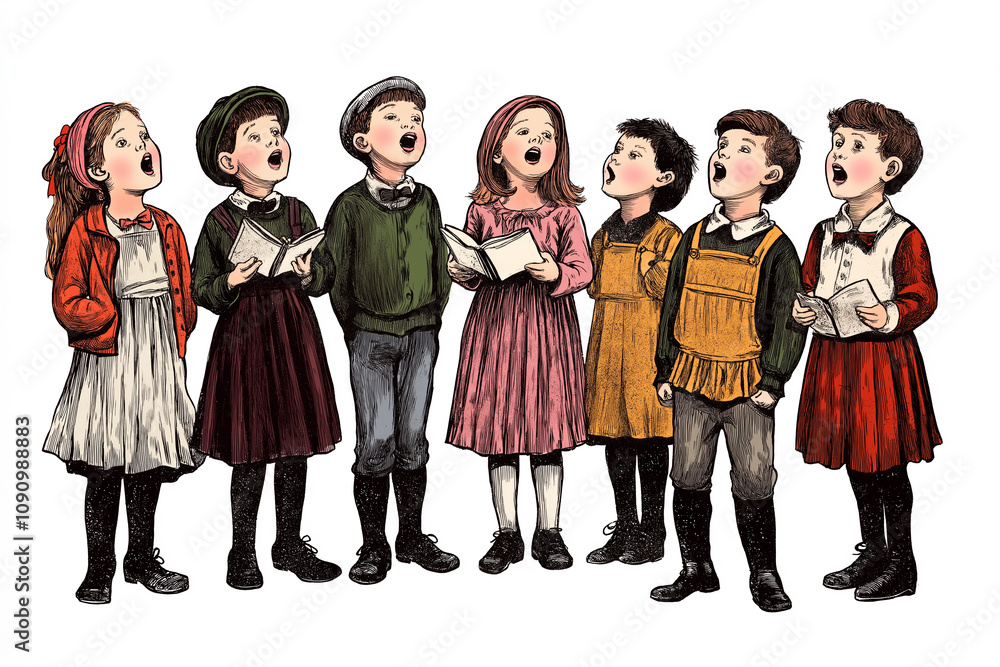 Fototapeta premium Classic Victorian Children choir illustration. Music. 