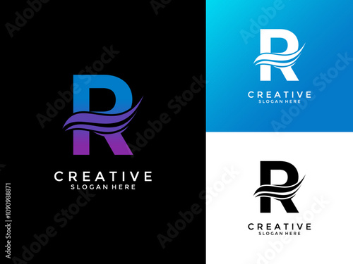 Letter R Professional logo for all kinds of business, Letter R with swoosh or wings logo design vector template