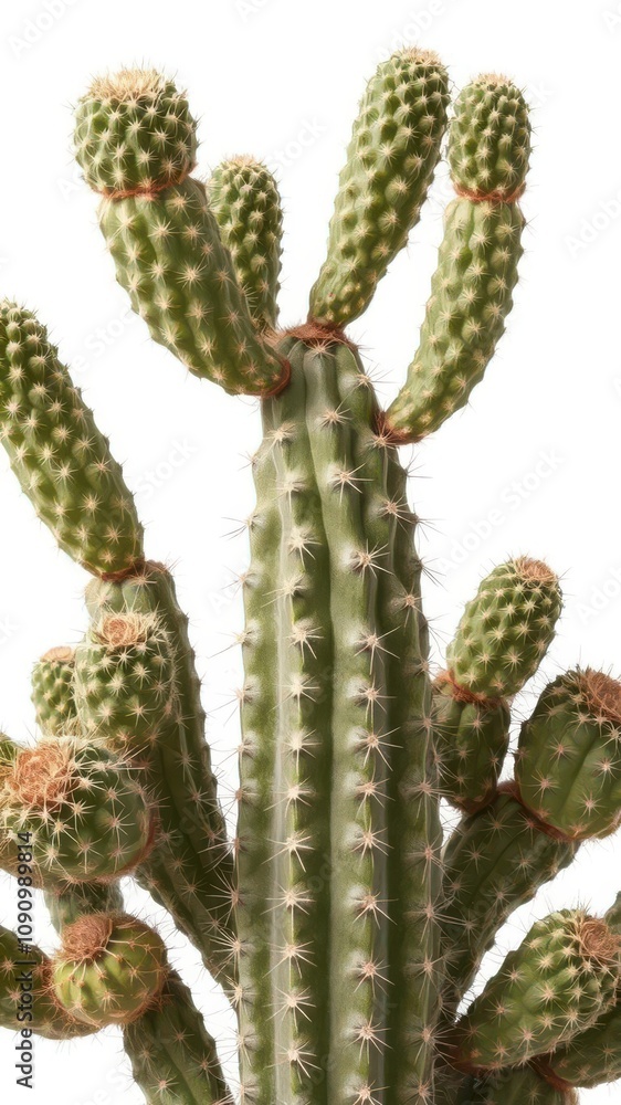 A single green cactus plant with spiky arms, isolated on a white background, white background, green A single green cactus plant with spiky arms, isolated on a white background, white background, green