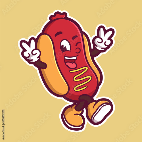 delicious and tasty hotdog mascot cartoon character