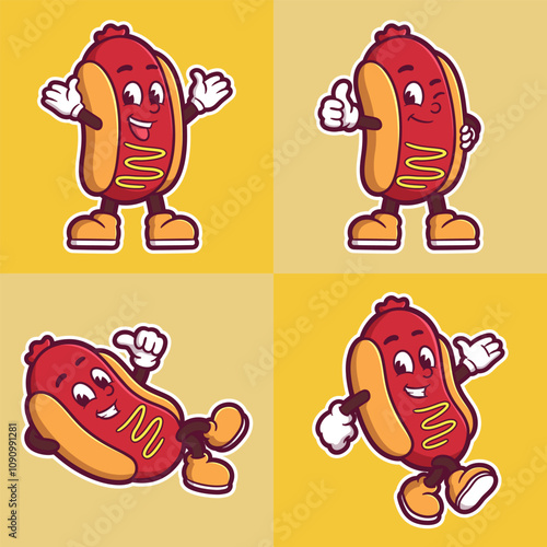 delicious and tasty hotdog mascot cartoon character