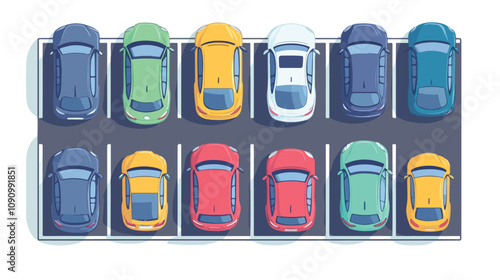 Parallel Parking Top View with Multicolored Cars
