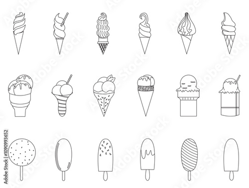 ice cream icon set in white background. line icons of ice cream vector