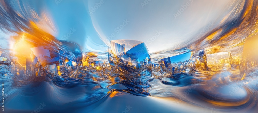 Obraz premium Abstract Digital Landscape: Celestial Blue and Golden Hues
