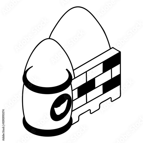 Sand Bricks Block Cement bag outline isometric vector, Handyman Services symbol, House Repairing sign Civil Engineering and Building Contractor stock illustration common construction materials concept