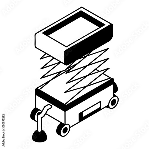 vertical direction hotel lifts outline isometric vector, Handyman Service symbol House Repairing sign Civil Engineering and Building Contractor stock illustration, Electrical and Diesel Scissor Lift