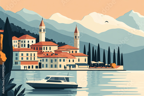 Wallpaper Mural Flat design travel poster for Lake Como Torontodigital.ca