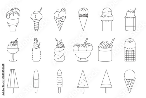 ice cream icon set in white background. line icons of ice cream vector