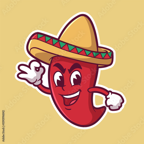 cartoon character mascot of delicious and tasty hot chili peppers