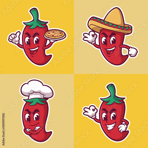 cartoon character mascot of delicious and tasty hot chili peppers