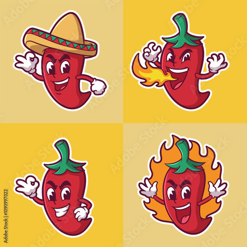 cartoon character mascot of delicious and tasty hot chili peppers