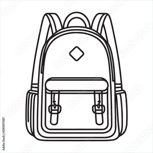 single one line Schoolbag or backpack silhouette on white background
